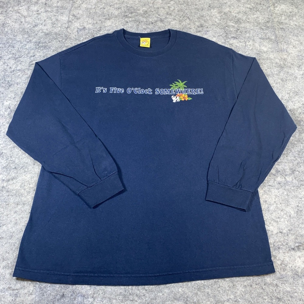 Vintage Big Dogs It's Five O'Clock‎ Somewhere Long Sleeve Men's Large Navy Blue